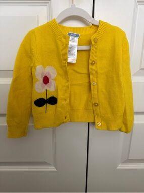 Jacadi Girls 3A Yellow Floral Knit Cardigan